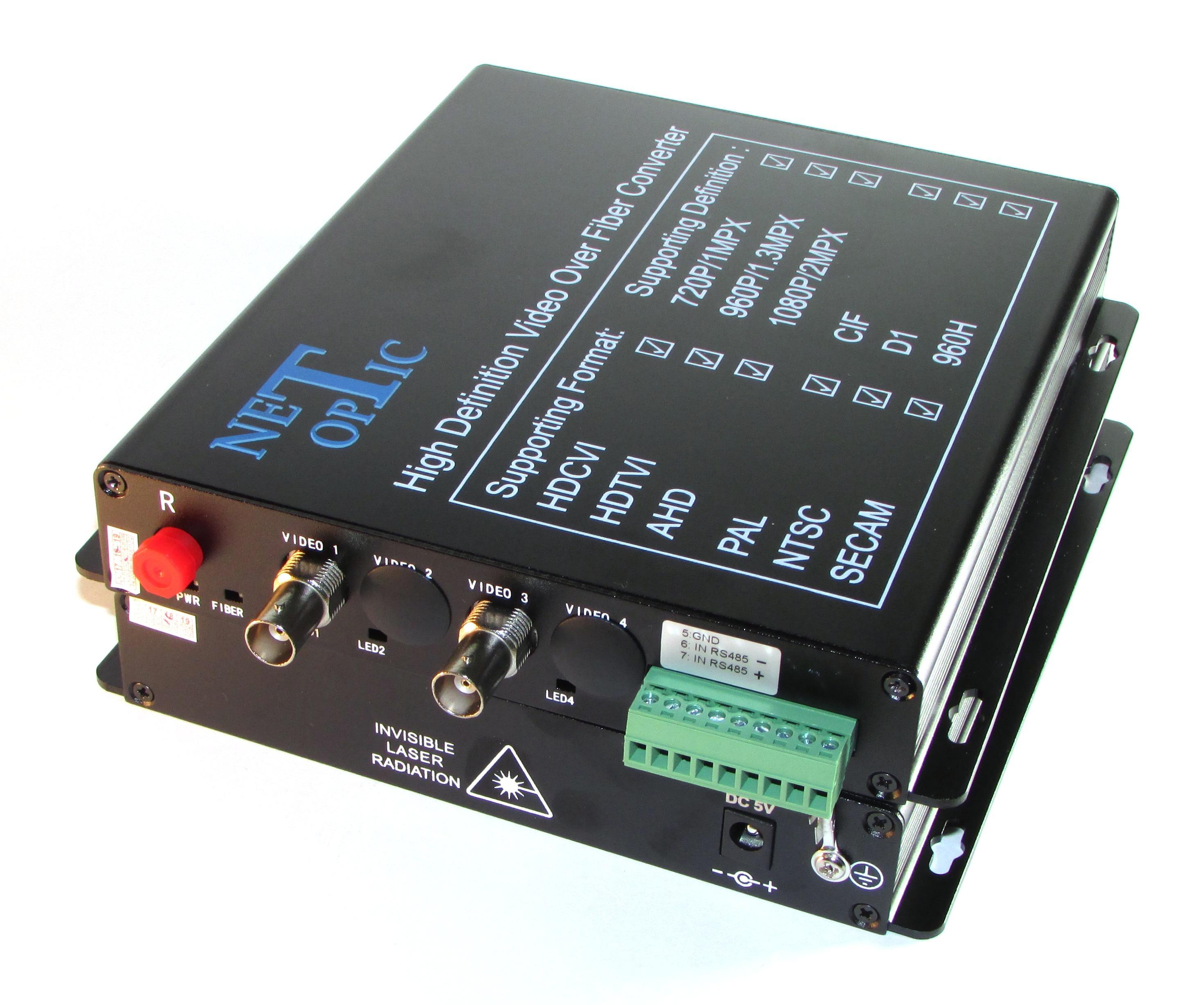 Комплект передачи 2 каналов AHD / TVI / CVI и 1 канал RS-485 интерфейса по оптоволокну NO-UNICAT21-20